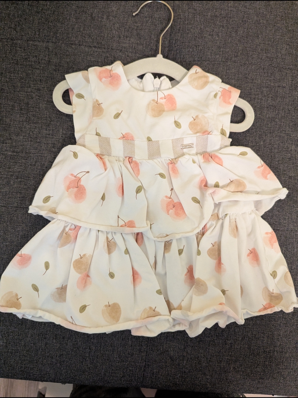 Mayoral Tiered White Baby Dress with Peach Print - Picture 1 of 6